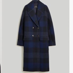 Oversized Gianna Coat, Black/Blue Plaid by Madewell